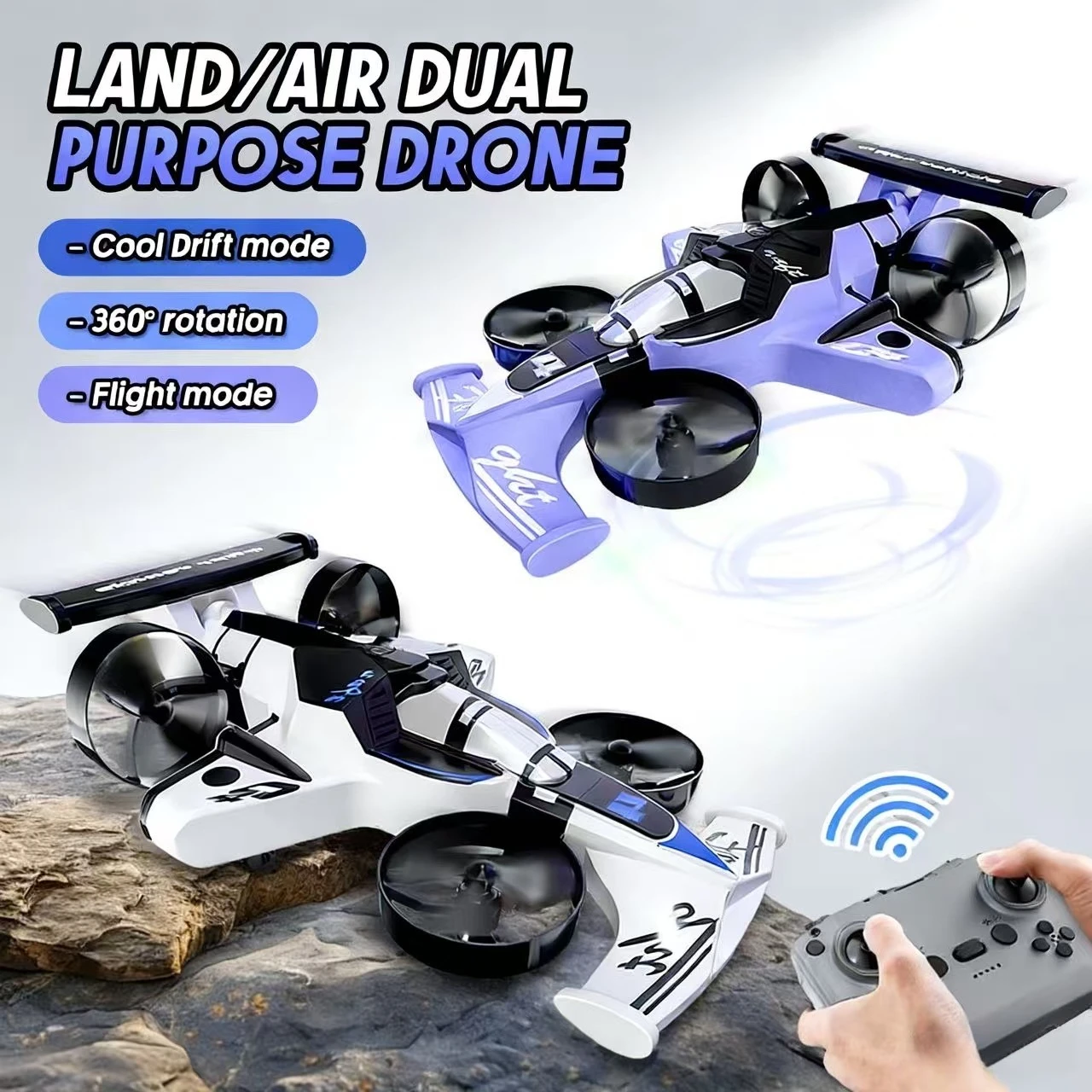 2 في 1 سيارة طائرة صغيرة بدون طيار Land Air Flying Car، 2.4G Dual Mode 4-Rotor Racing RC Car، لعبة على الطرق الوعرة للأطفال، هدية للأطفال والكبار