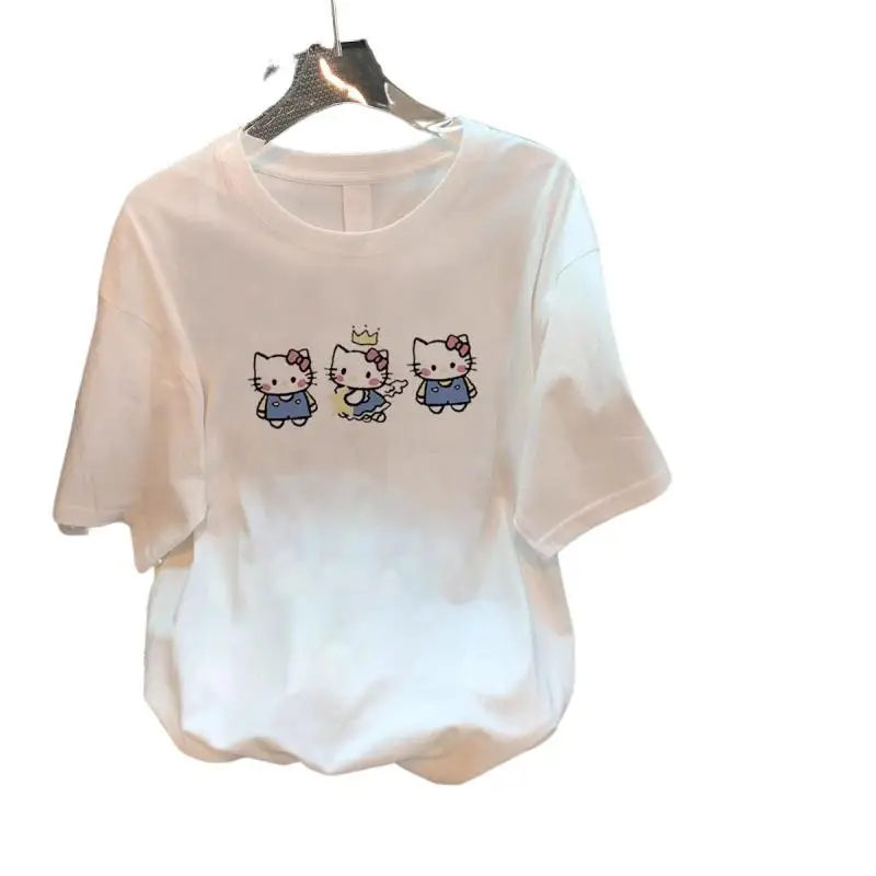 

Sanrio Hello Kitty Anime Cotton Cartoon Printing Summer Kawaii T-Shirt Ladies Oversized Loose T-Shirt Harajuku Streetwear Hot