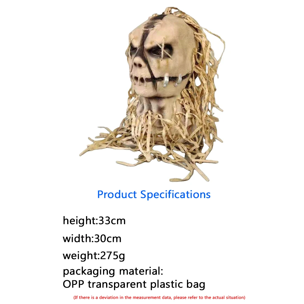 Máscara de espantapájaros espeluznante, cubierta facial de terror para Halloween, disfraz de látex de hombre de paja realista, accesorio para casa siniestra embrujada, tema de granja