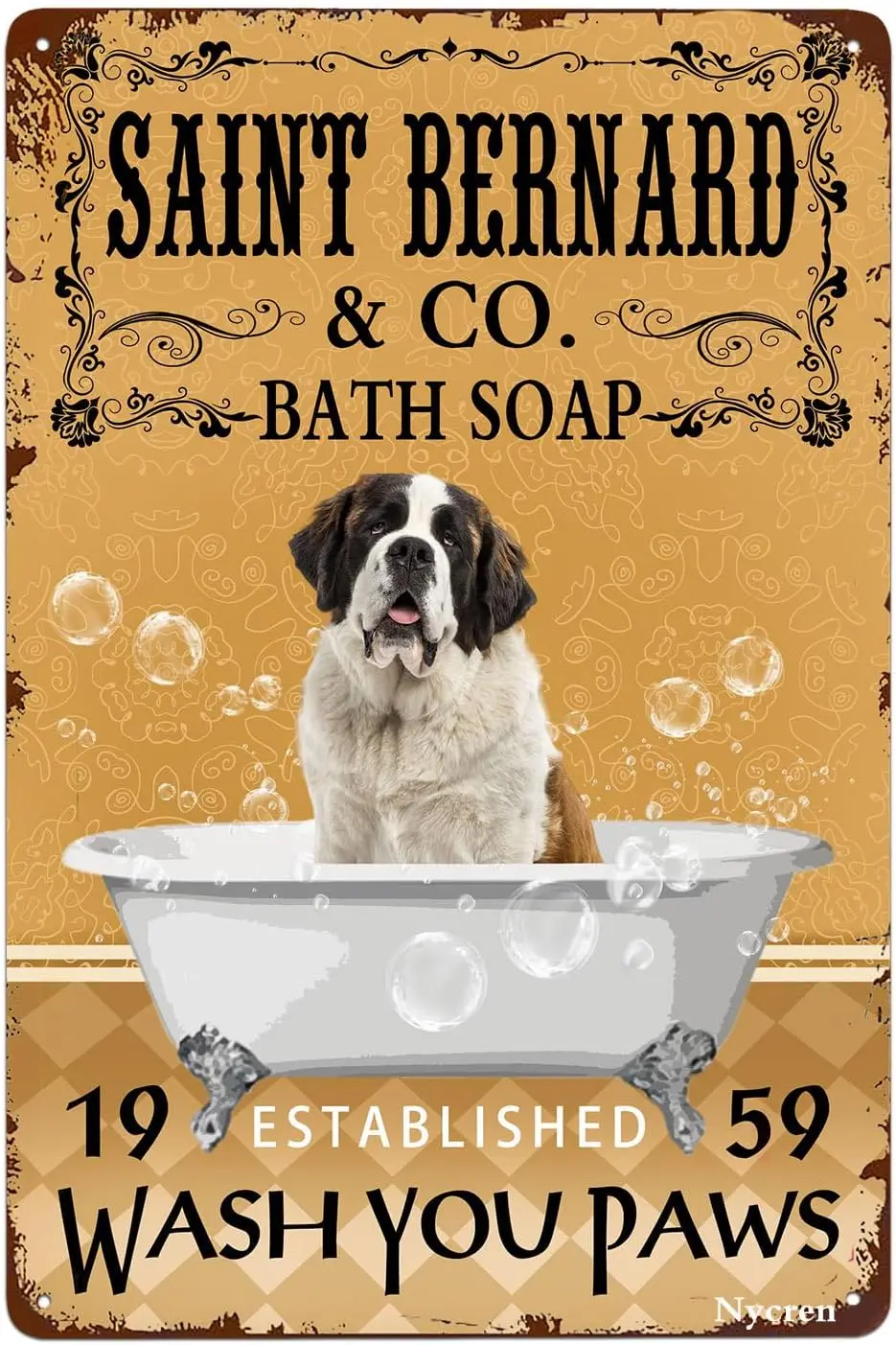 Saint Bernard Dog Bath Soap Wash Your Paws Funny Metal Sign Vintage Decor Home Bathroom Toilet Bar Club Cave Wall Decor Retro Do