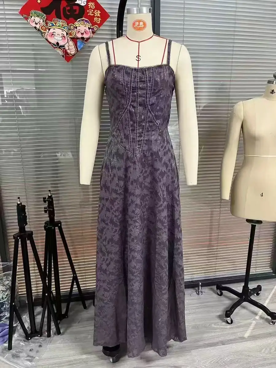 Seksi Çiçek Desenli Fileli Uzun Elbise Kadınlar İçin Spagetti Askılı Sırtı Açık Uzun Elbise Zarif Kulüp Akşam Partisi Davet Elbisesi Yazlık Vestidos