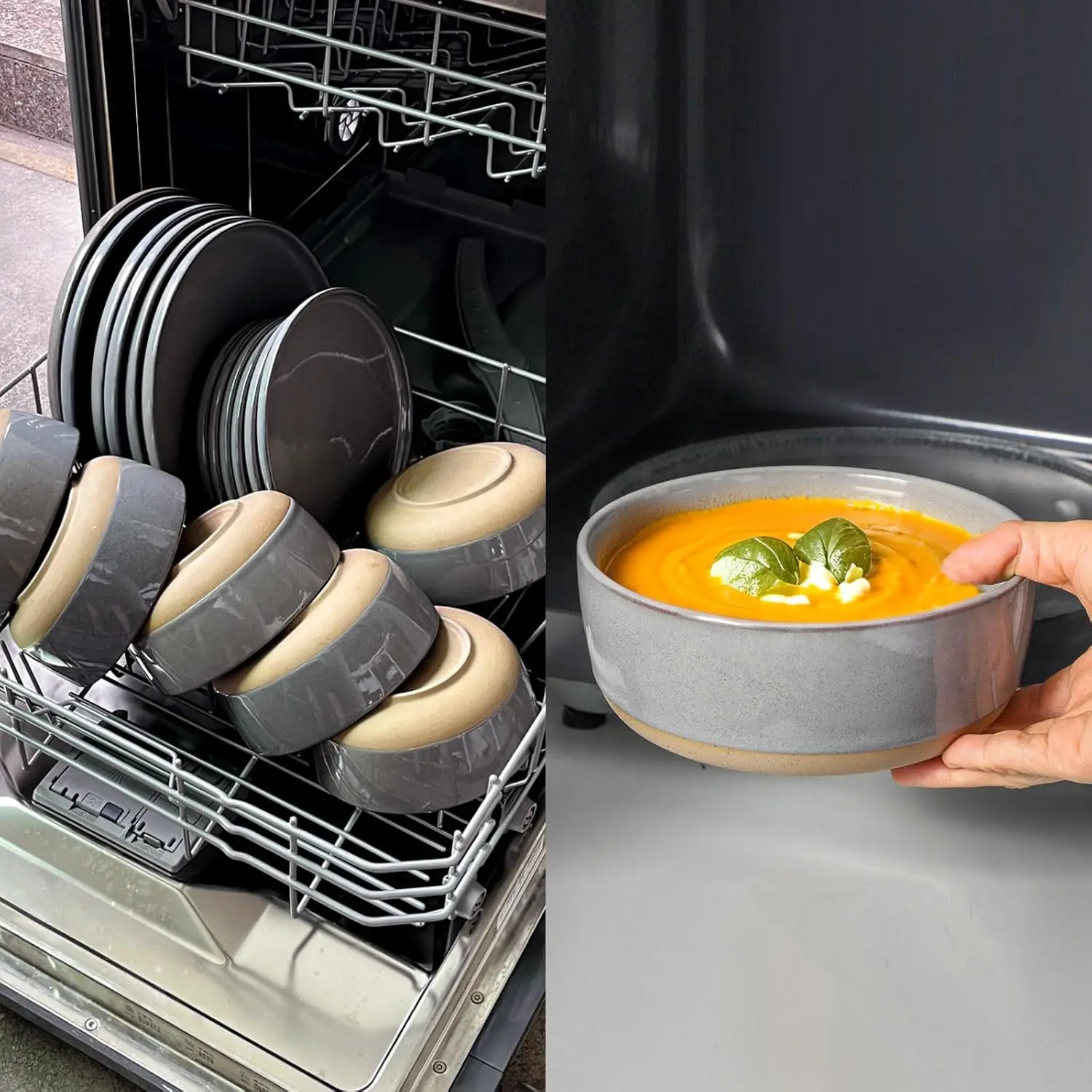 Juegos de platos y cuencos de gres de 18 piezas, juegos de vajilla de porcelana para 6, juegos de platos de cerámica con patrón moteado, rasguño R