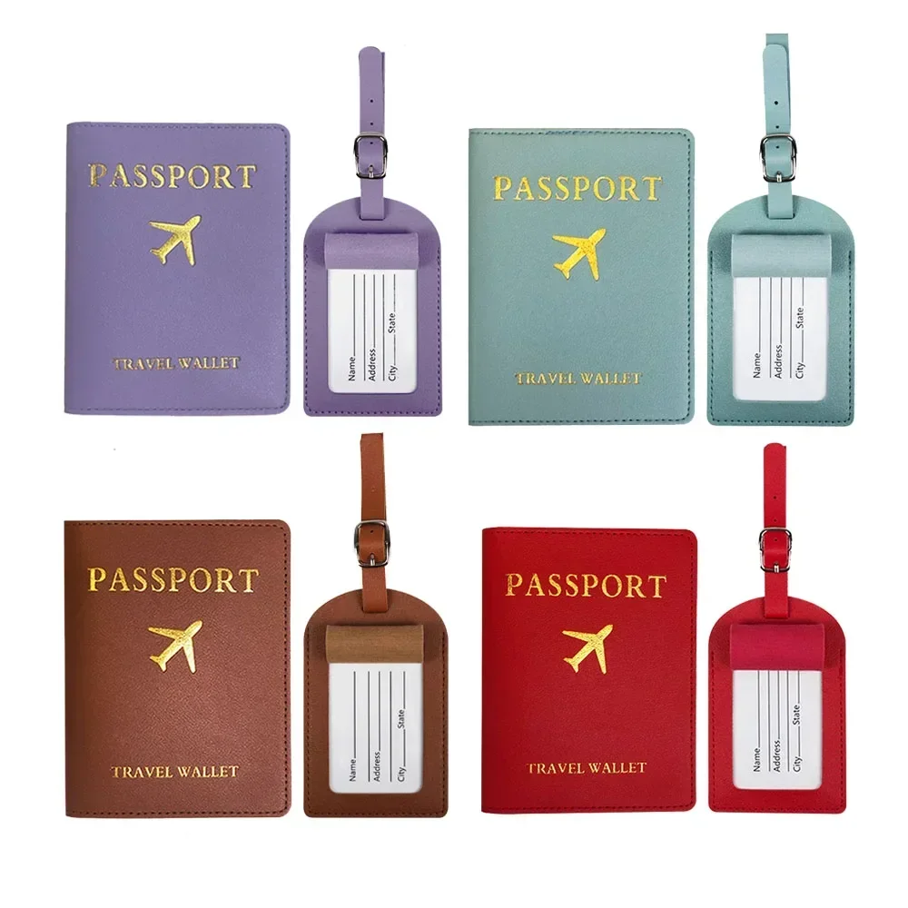 Luggage Tag/Passport Cover Unisex PU Leather Travel Suitcases Label Baggage Boarding Bag Tags Name ID Address Holder Accessories