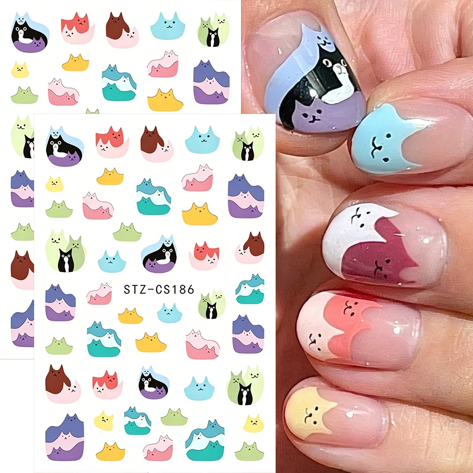 

2pcs Cute Cat Nail Stickers Cartoon Mountain Cat Kawaii Kitten Design Self-Adhesive Decals Nail Art Sliders Manicure Decorations