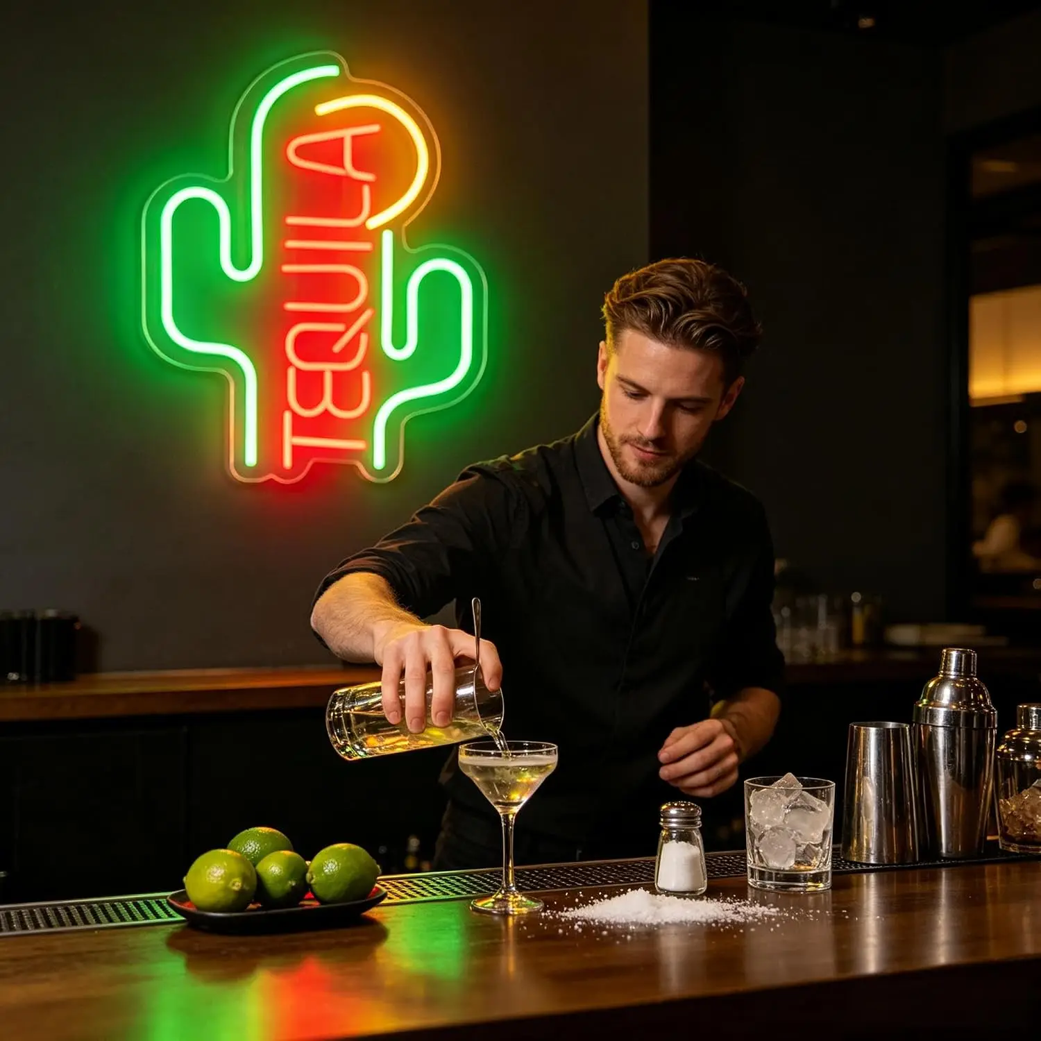 Tequila Cactus Neon Sign USB Powered LED Neon Light Wall Decor Bar Restaurant Man Cave Fiesta Party Night Lamp Birthday Gift