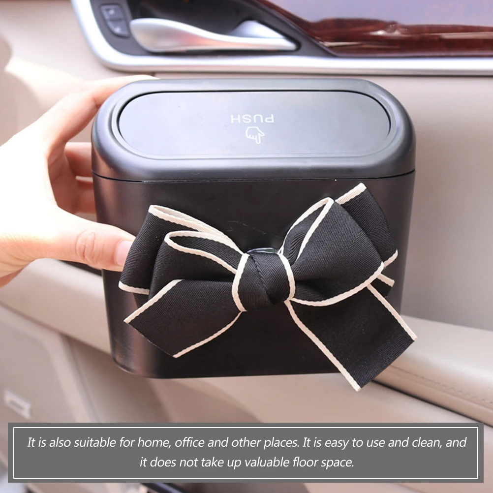 

Cute Bow Trash Can With Lid Mini Garbage Bin For Vehicle Dustproof Portable Small Car Trash Can With Lid Space Auto Accessories