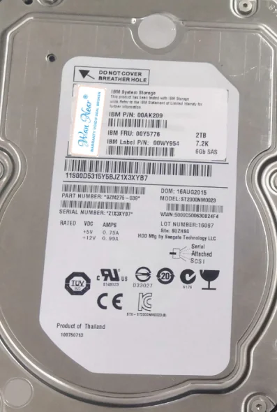 For 00Y5776 00AK209 2TB SAS 3.5 7.2K 1st generation V5000