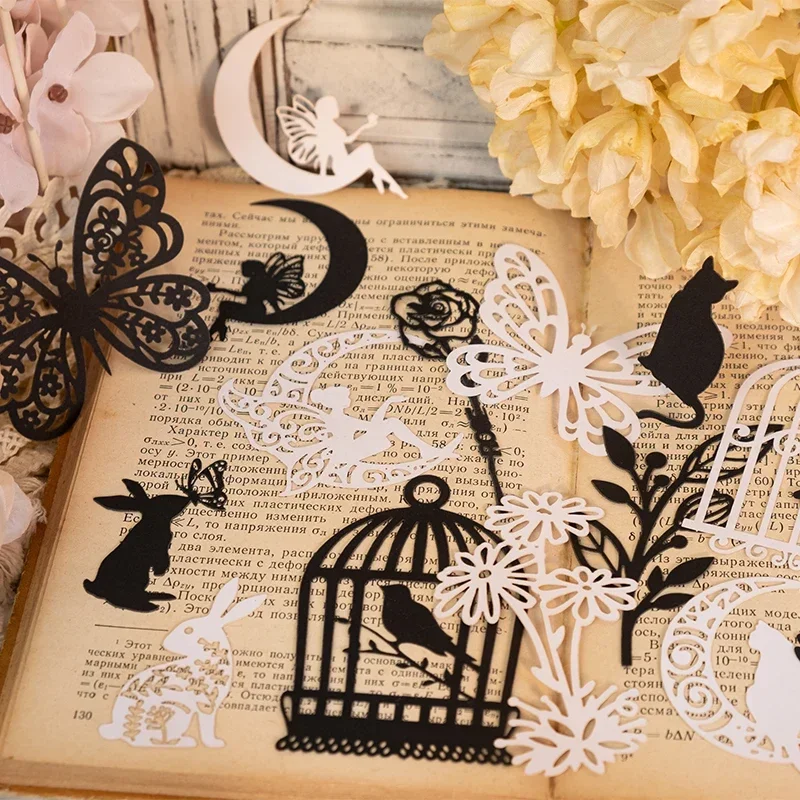 20 Pieces Moonlight Sonata Series Paper Supplies Black White Hollow DIY Journal Collage Base Paper 6 Styles Cute Decoration