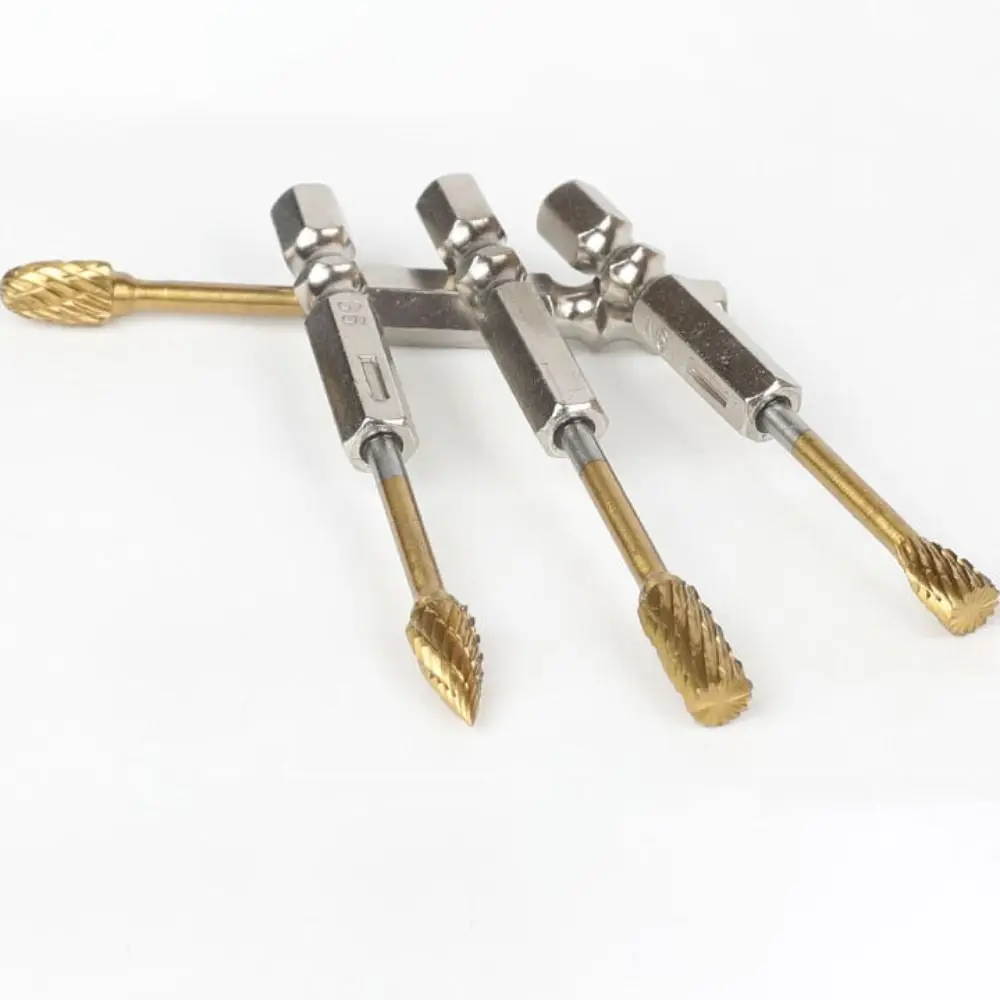 

10pcs/set 6.35mm Rotary File Double Slot Hexagonal Handle Grinding Drill Bit Tungsten Steel Polishing Electric Grinding Tool