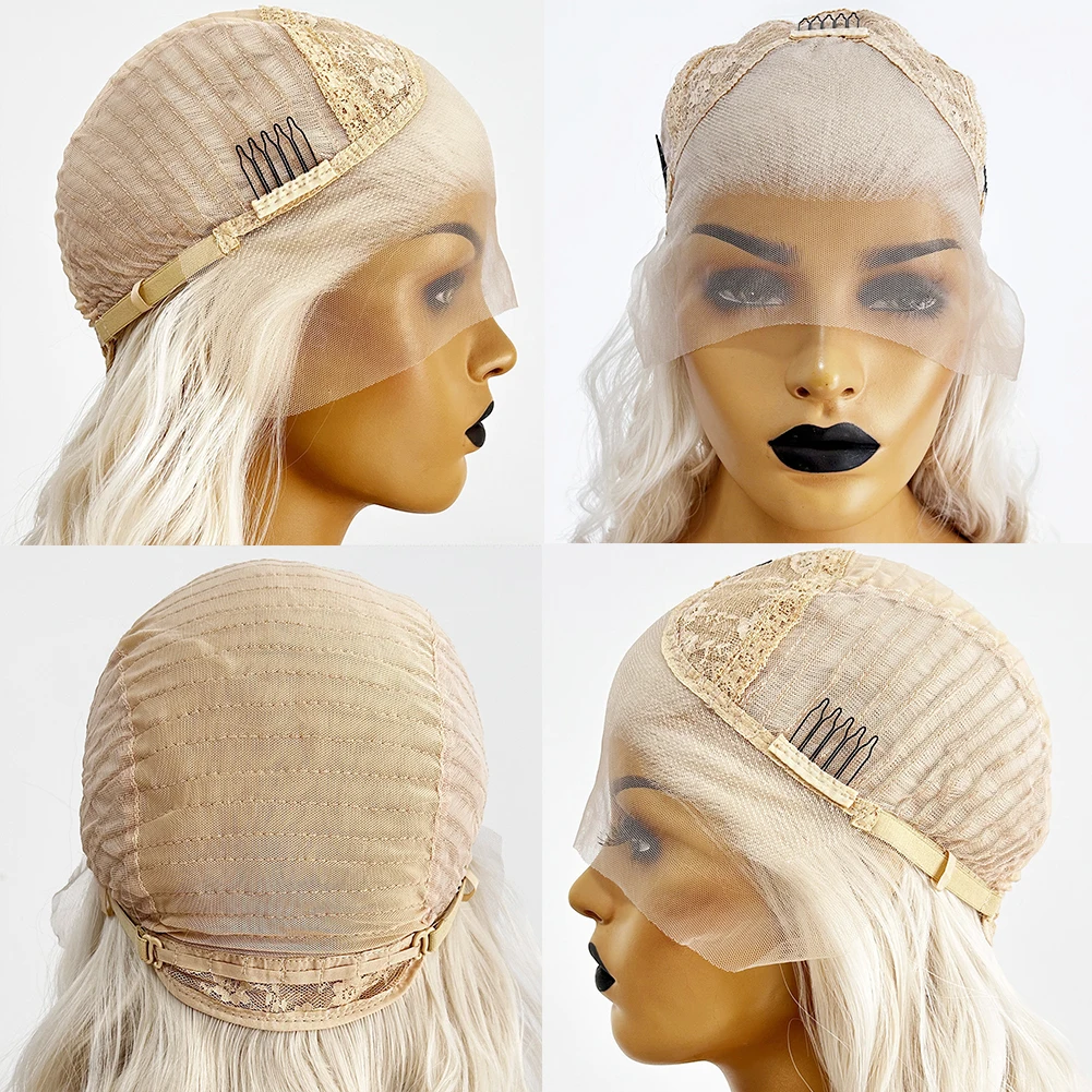 Umy QUE-Perruque synthétique ondulée blonde sans colle pour femme, perruques frontales en dentelle, délié naturel, cosplay de fête, partie libre, longue