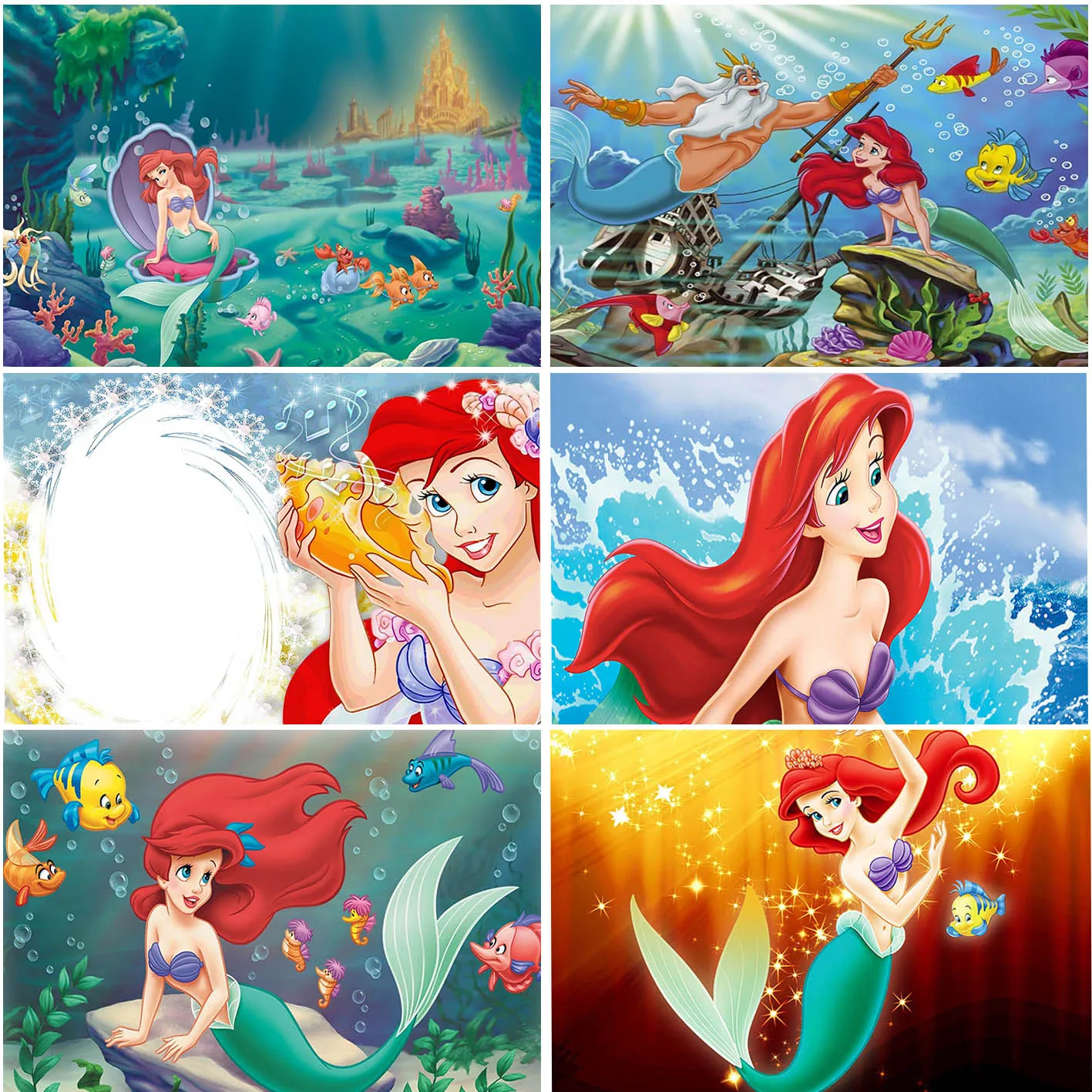 Disney Princess Little Mermaid Ariel Girls Birthday Party neonato Shower Photography Decoration fondali da Studio personalizzati