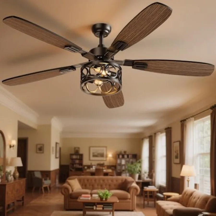 

Ceilg Fans with Lights and Remote, '' Vtage Caged Ceilg Fan with Light, 5 Blades, 6+1 Speed, Flush Mount Ceilg Fan Whisper-quie