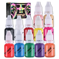 OPHIR 12 Color Airbrush Nail Inks for Stencils Gel Nail Polish 10 ML/Bottle Temporary Tattoo Pigment Nails Tools_TA098(1-12)
