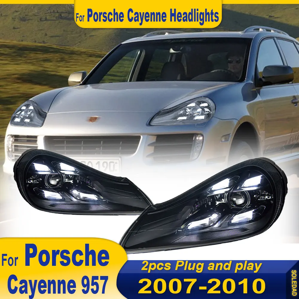 Car Headlamps For Porsche Cayenne 957 2007 2008 2009 2010 Modified 2021 Styling LED Headlamps Dynamic Turn Signal Brake Car DRL