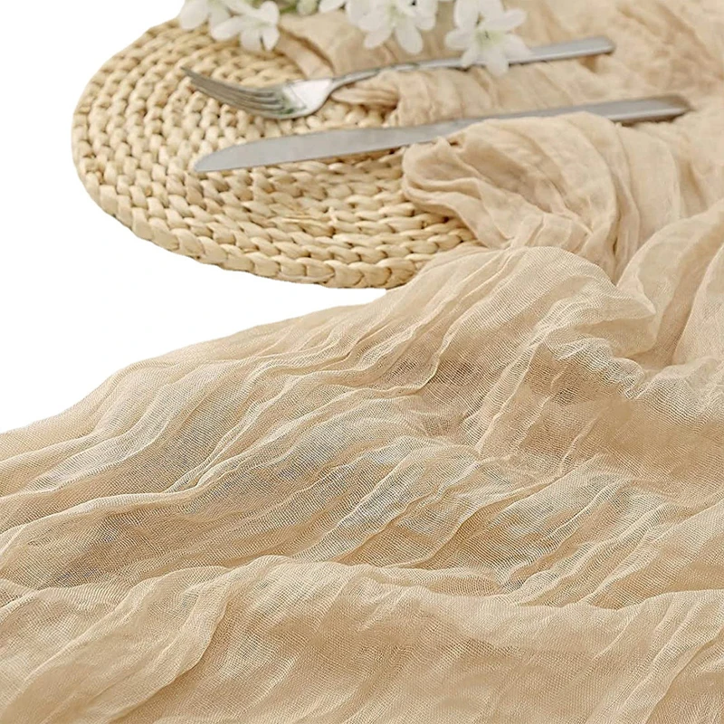 Elegant Balinese Pleated Cheesecloth Table Runner Christmas Banquets Arches Cake Decor Table Setting Dining Vintage Wedding