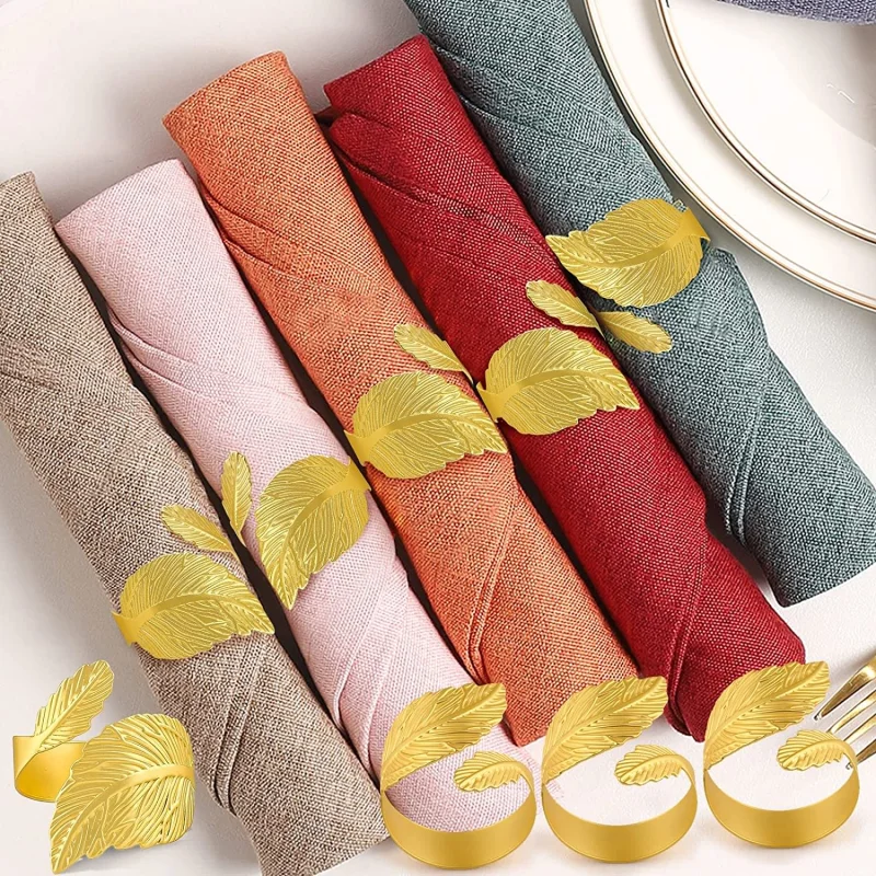 1/6Pcs Napkin Rings Fall Leaves Gold Silver Christening Bangle Metal Napkin Holder Wedding Gifts Baptismal Shower Party Decor