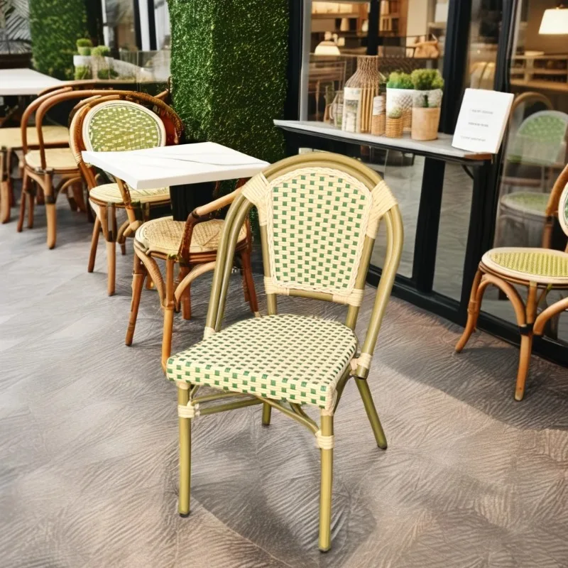 

Уличный стул из ротанга, одиночный французский стул из алюминиевого сплава, бар, кафе, двор, диван, балкон, водонепроницаемый тканый стул из ротанга