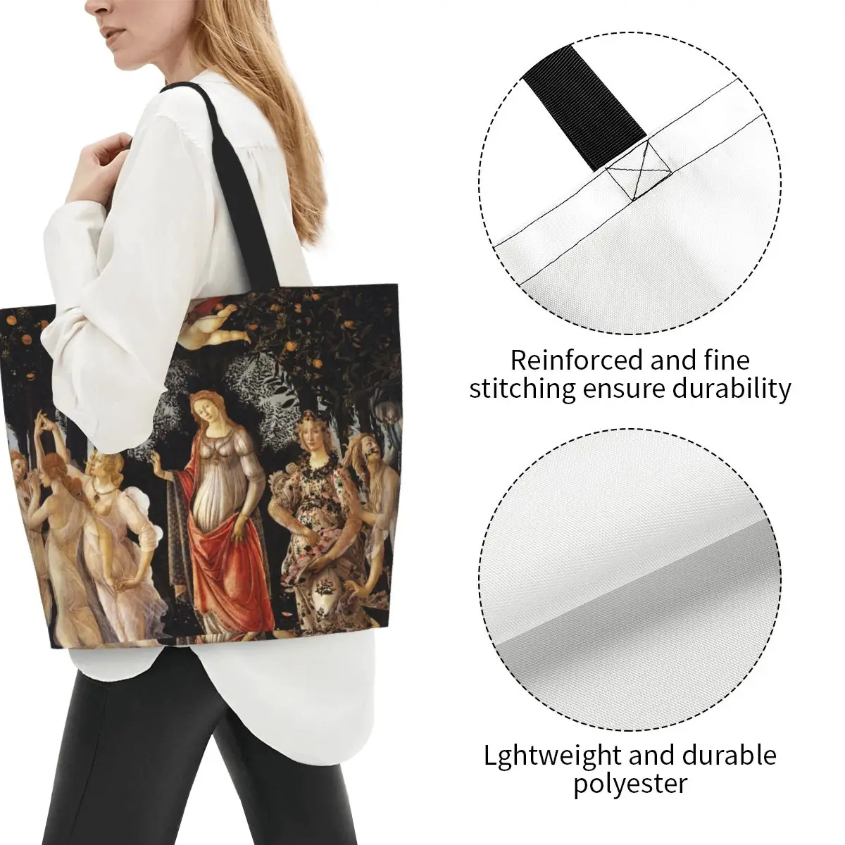 Sandro Botticelli Primavera Groceries Shopping Bag Kawaii Printing Canvas Shopper Tote Shoulder Bags Large Capacity Handbag