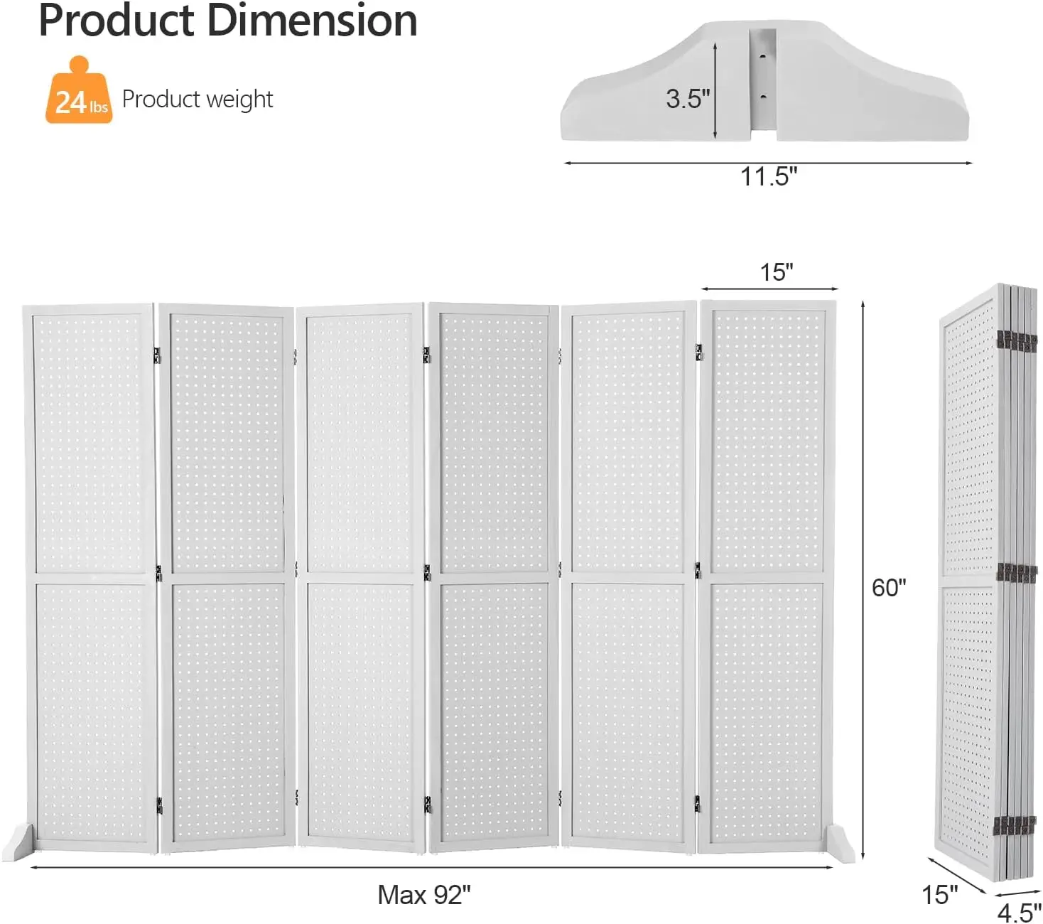 4/6 Panel Pegboard Freestanding, 5 FT Portable Display Board Organizer for Craft Show Jewelry, Wooden Folding Privacy Screen Roo