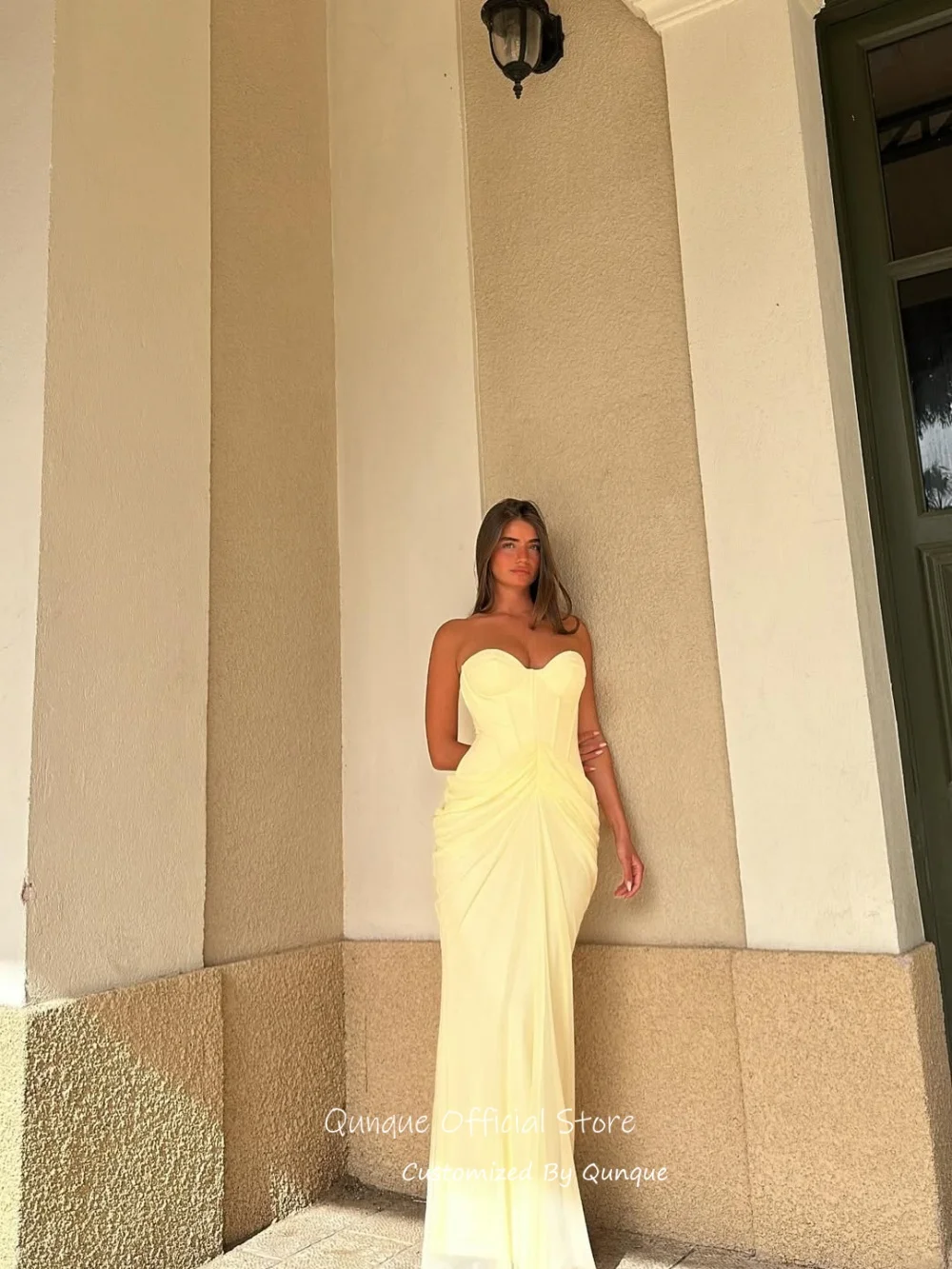 Qunque Graceful Chiffon Mermaid Evening Dresses Sweetheart Draped Prom Dresses Sleeveless Handmade Robes De Soirée Customized image 6