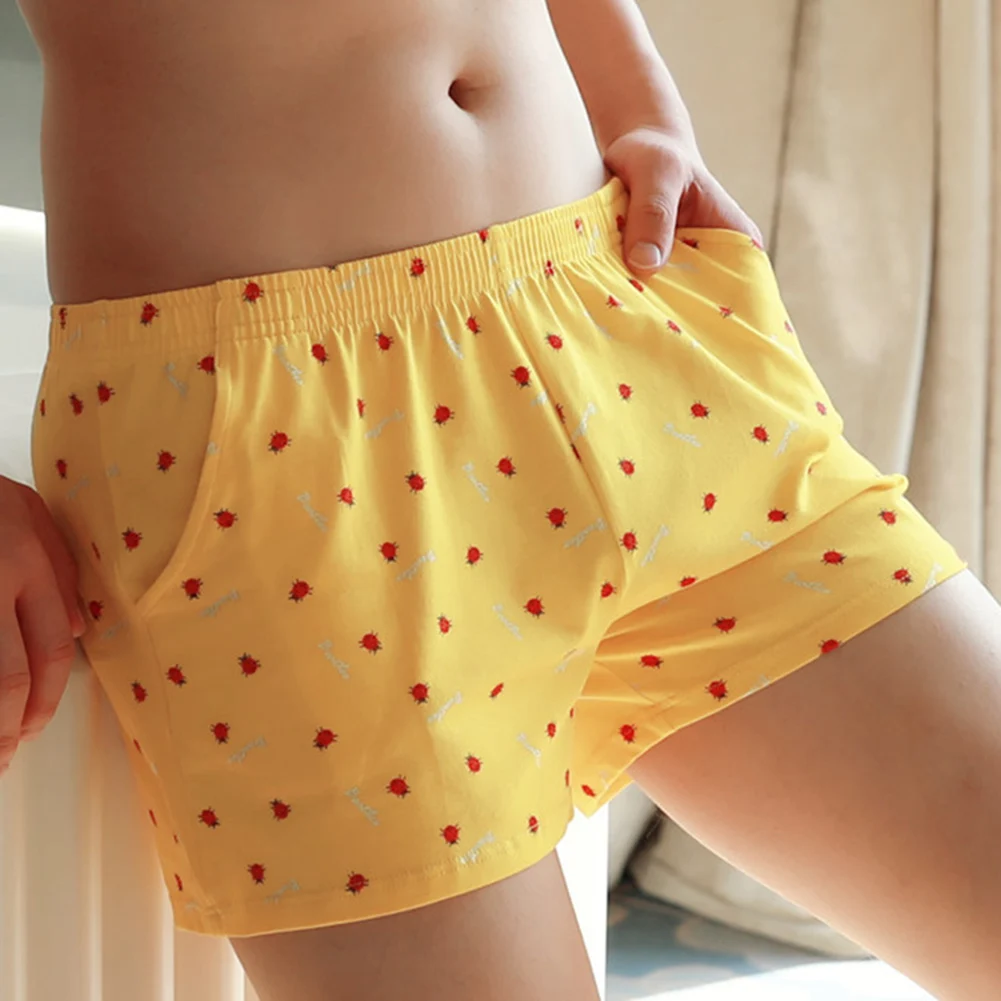 سروال داخلي قطني مطبوع للرجال ، شورت رياضي منزلي ، قيطان نوم ، سروال داخلي داخلي ، امتصاص كبير الحجم