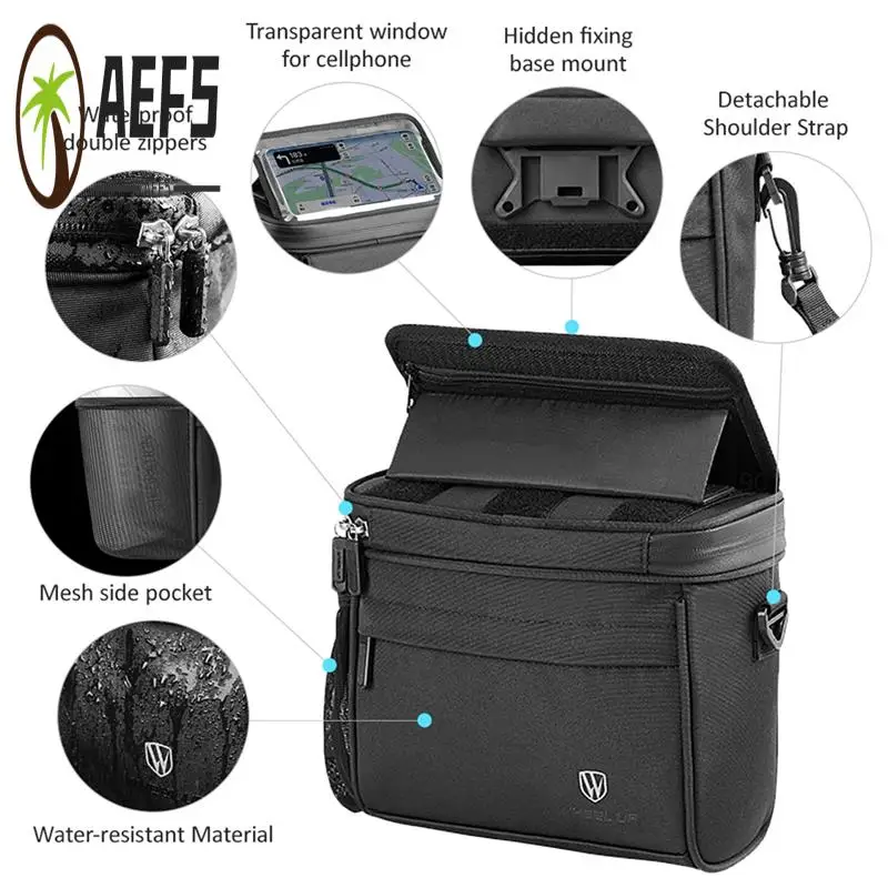 

AEF5-Wheel Up Bicycle Front Frame Bag Waterproof Touch Screen Mountain Bike Phone Holder Bag Handlebar Bag Cycling Front Storage