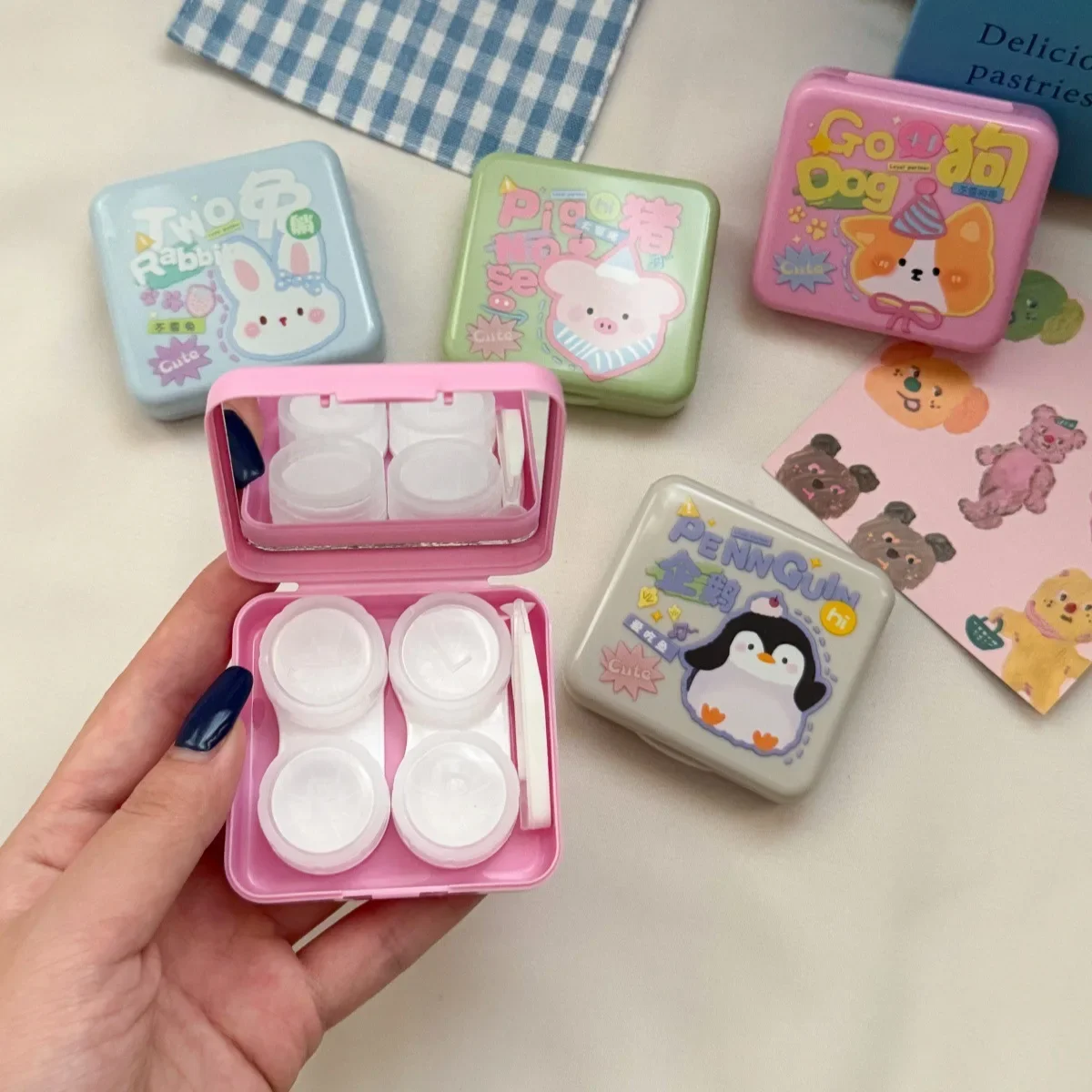 

1pc Ins Cute Contact Lens Box with Mirror Companion Care Box Girls Contact Lens Case Protable Travel Contact Lenses Case