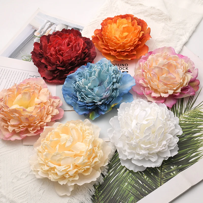 14cm/10pcs Large Peony Artificial White Rose Silk Flower Heads For Wedding Decoration DIY Wreath Scrapbooking Craft Fake Flowers