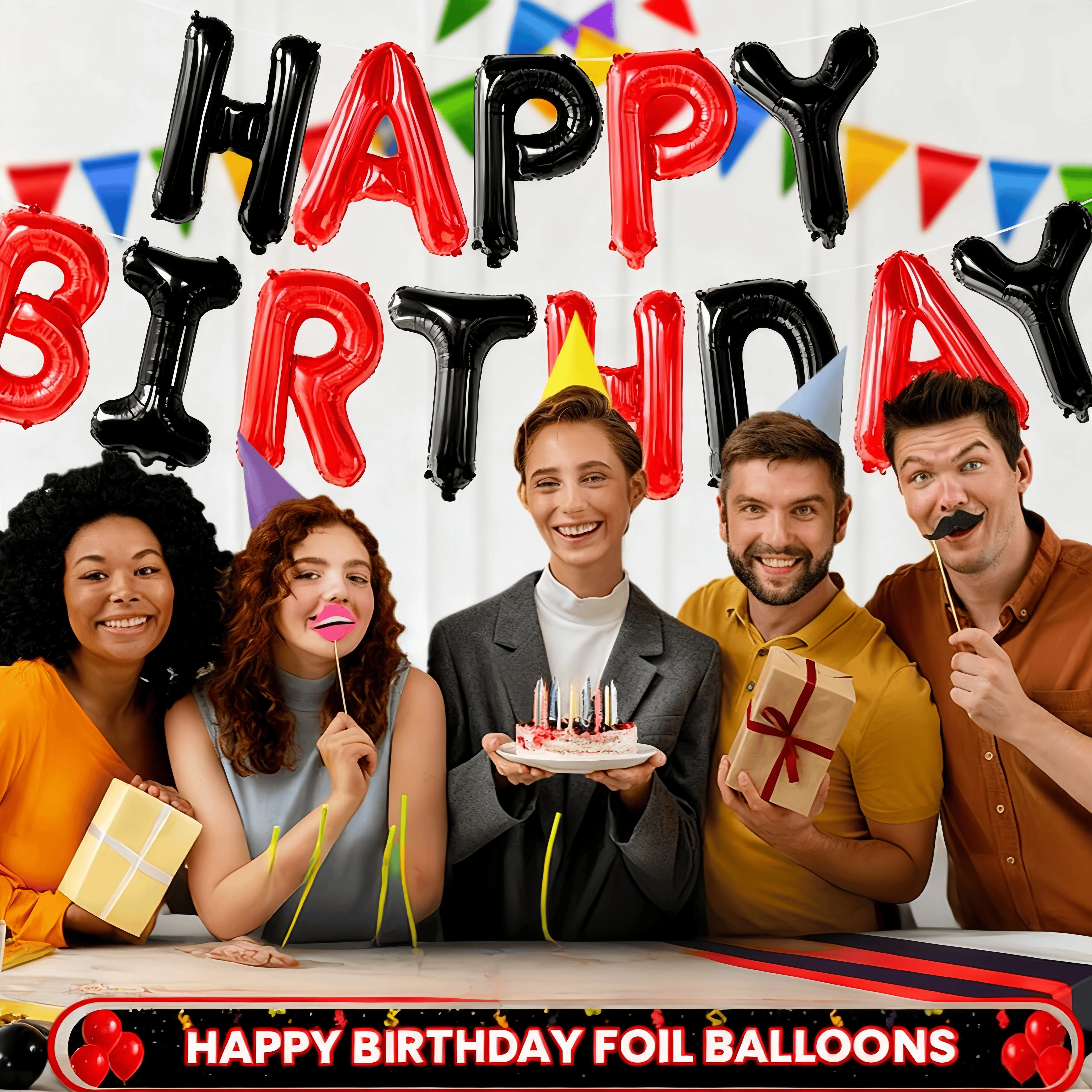 

16 Inch Letter Aluminum Foil Balloon Black Red Happy Birthday Banner kit Balloons Birthday Party Decorations for Children Adults