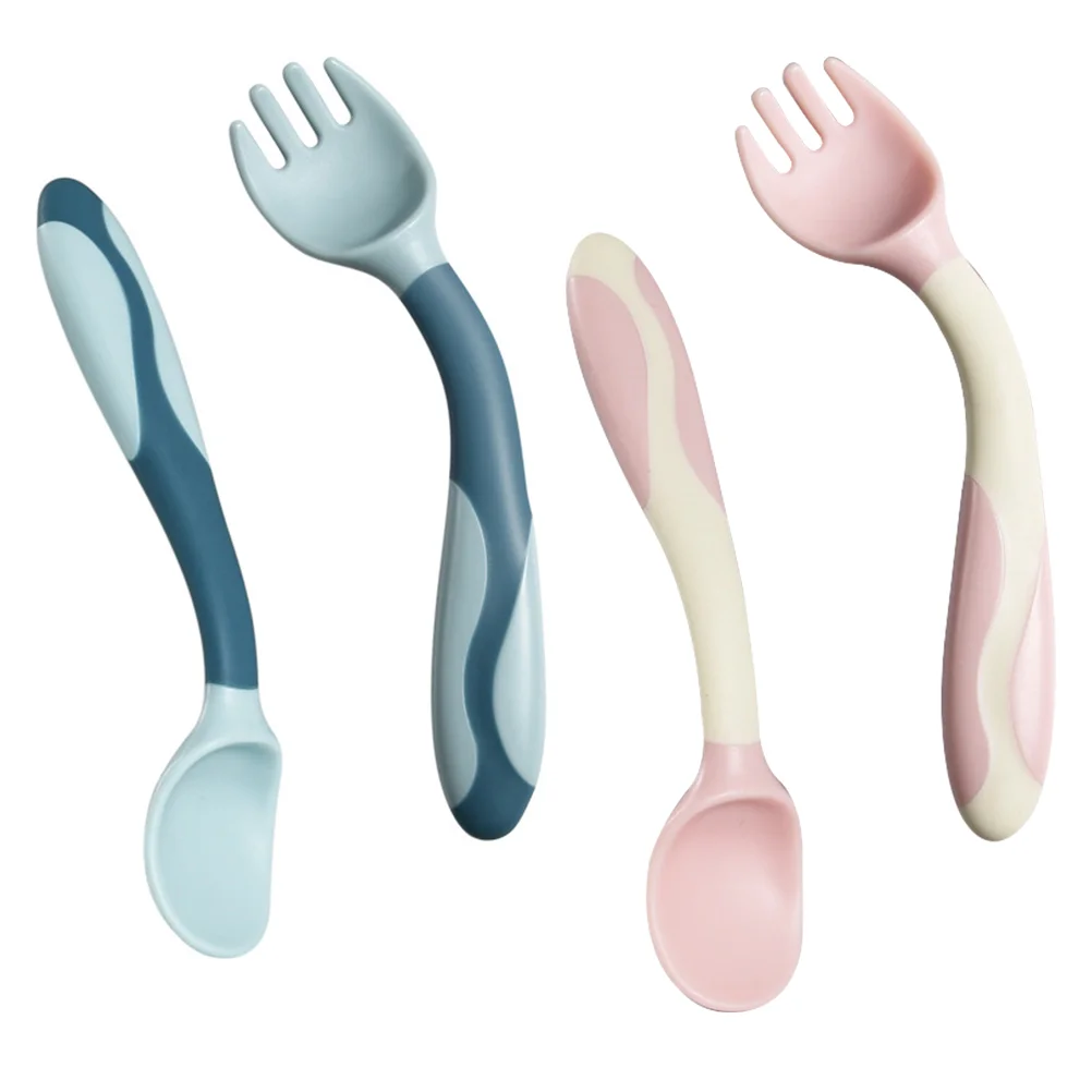 

2 Sets Food Supplement Spoon and Fork Baby Tableware Flexible Toddler Utensils Feeding Tool Forks Dinning