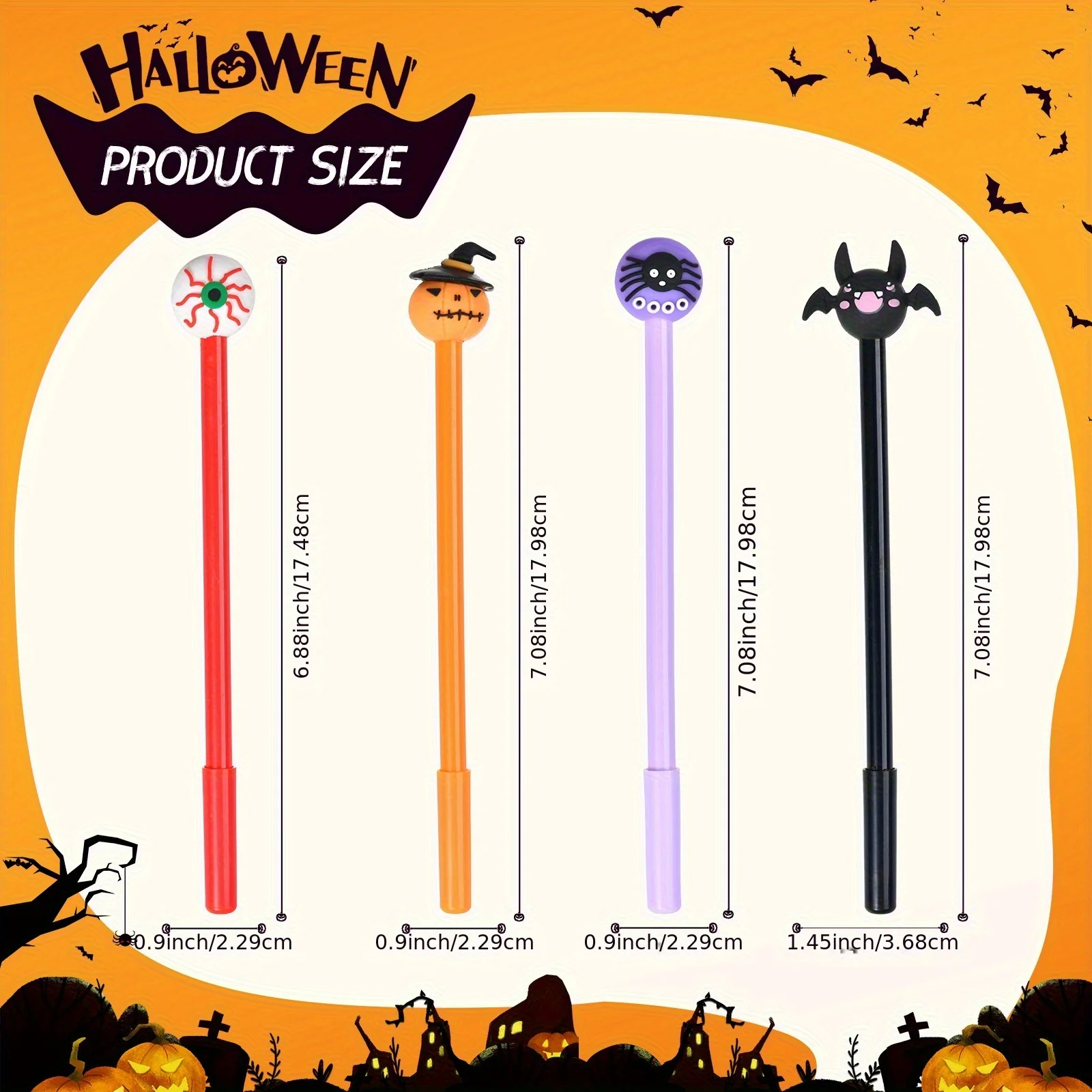 6/12/24/48 Stück Halloween Wackelstift Kreativer Kürbis-Leuchtstift Fledermaus-Geist Halloween-Party-Geschenke Schülerpreise Niedlicher Unterschriftenstift – Detail 1