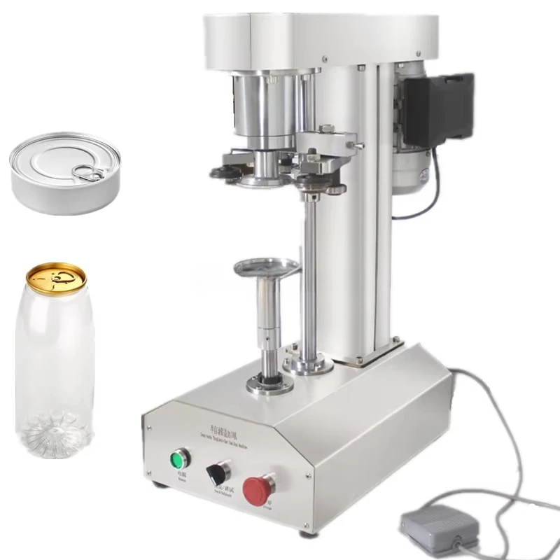 Stainless Steel Desktop Semi Automatic Easy Open PET Tin Pop Can  Seamer Capping Sealing Machine