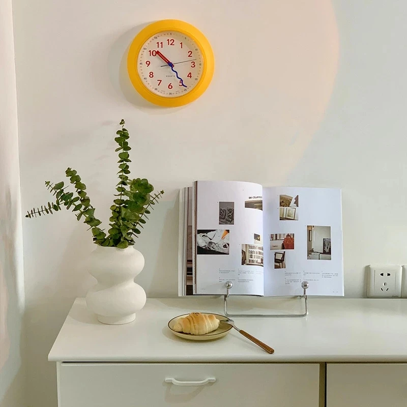 Plastic Yellow Modern Wall Clock Cute Living Room Home Decoration Table Clock Creative Gift Kids Bedroom Silent Clock