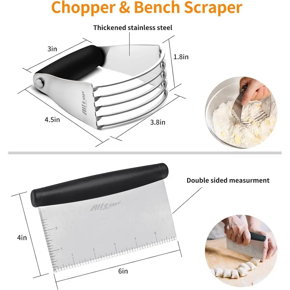 Multipurpose Stainless Steel Bench Scraper and Pastry Blender, Comfort Grip Tool for Nut, Pie, and Dough Processing - Black