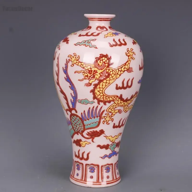 Ming Chenghua Red Dragon and Phoenix Pattern Chinese Vases Antique Unearthed Craft Porcelain Retro Gift Chinese Vases for Plants