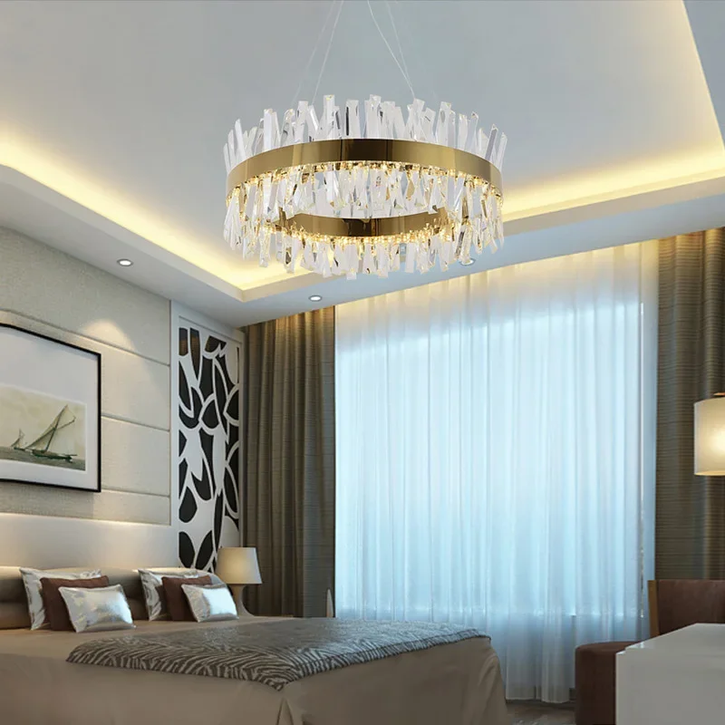 Modern Crystal Chandelier LED Chrome Gold Round Rectangle Lighting Living Room Bedroom Kitchen Island Lustre Pendant Lamp