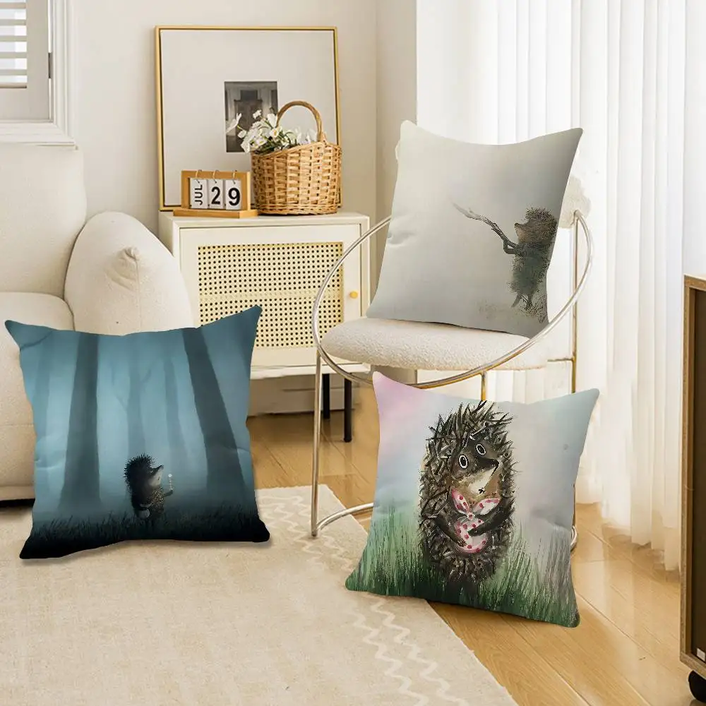 H-Hedgehog in the fog Personalized Pillow Dust Cover Bedroom Kids Party Decoration Pillowcase Birthday Children Gift
