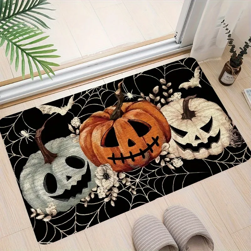 Fall Pumpkin Maple Leaf Print Doormat Vintage Wooden Plank Background Indoor Entryway Floor Carpet for Front Porch Home Decor