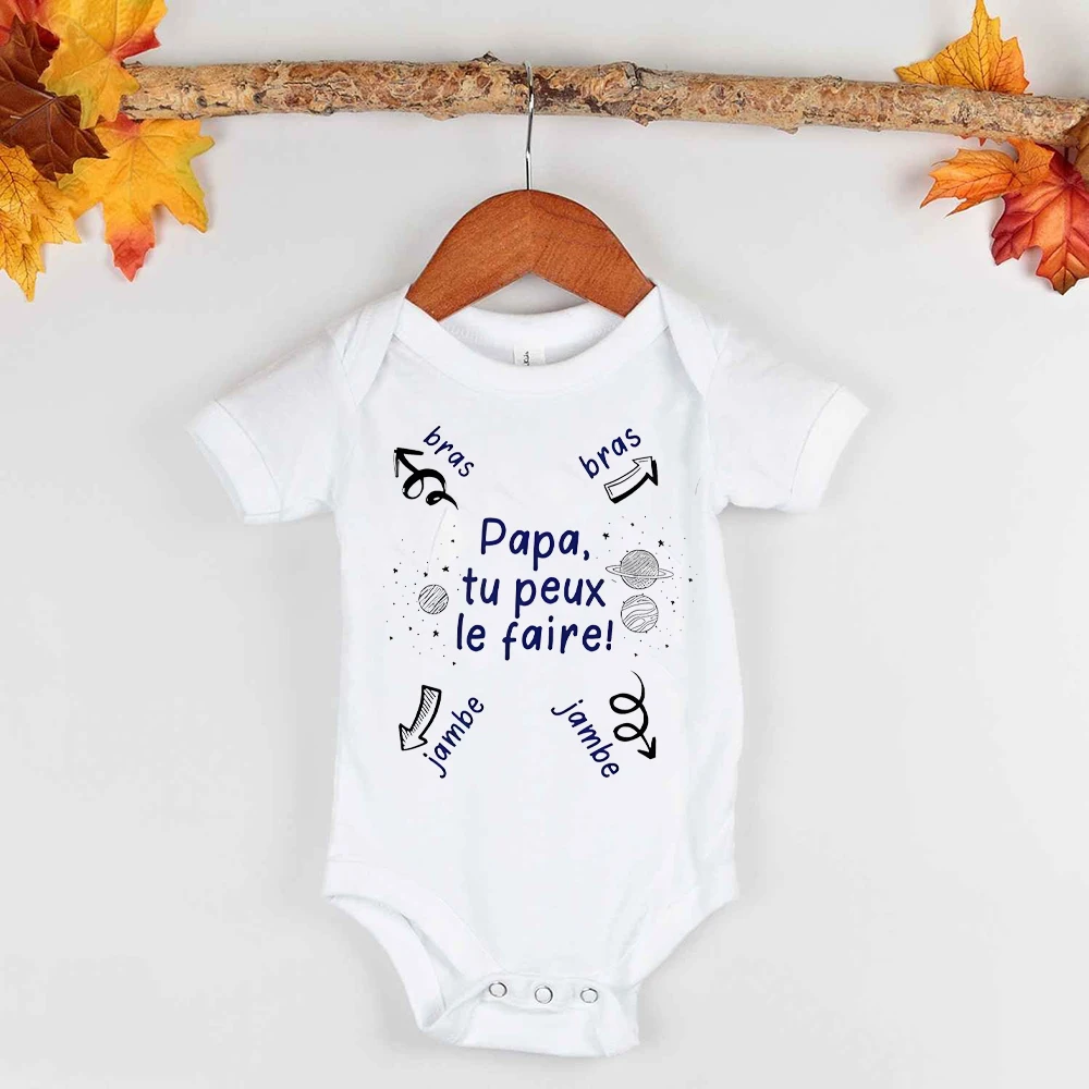 

Papa Tu Peux Le Fair Letter Print Newborn Romper Short Sleeve Girl Boy Jumpsuit Casual Baby Bodysuit Summer Infant Clothes