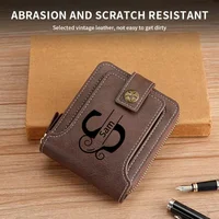Personalized PU Leather Chain Short Wallet For Man, Engraved Name&Text Bifold Stylish Brown Wallet For Man Valentines Birthday 3
