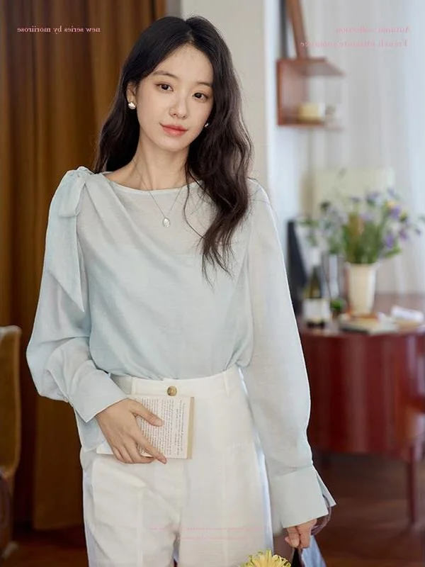 

Женское платье на одно плечо с драпировкой, свободного кроя, в стиле французской моды, дышащее, легкое, осеннее...