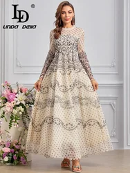 LD LINDA DELLA 2024 Summer Fashion Dress Women Bohemian Polka Dot Floral Print Chiffon Net Yarn Temperament Dresses Sizes S-4XL