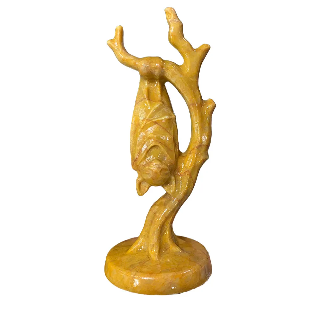 Custom Natural Yellow Jade Bat Figurine - 12cm Handcrafted Gemstone Hanging Animal Statue Collectible