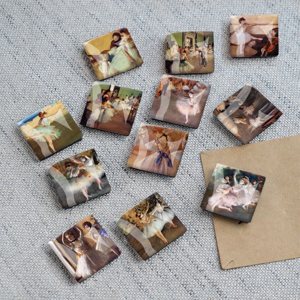 1PC 30MM Square Ballet Dancer Theme Pattern Glass Refrigerator Sticker Ballet Dancer Theme Art Lover Home DecorationBirthdayGift