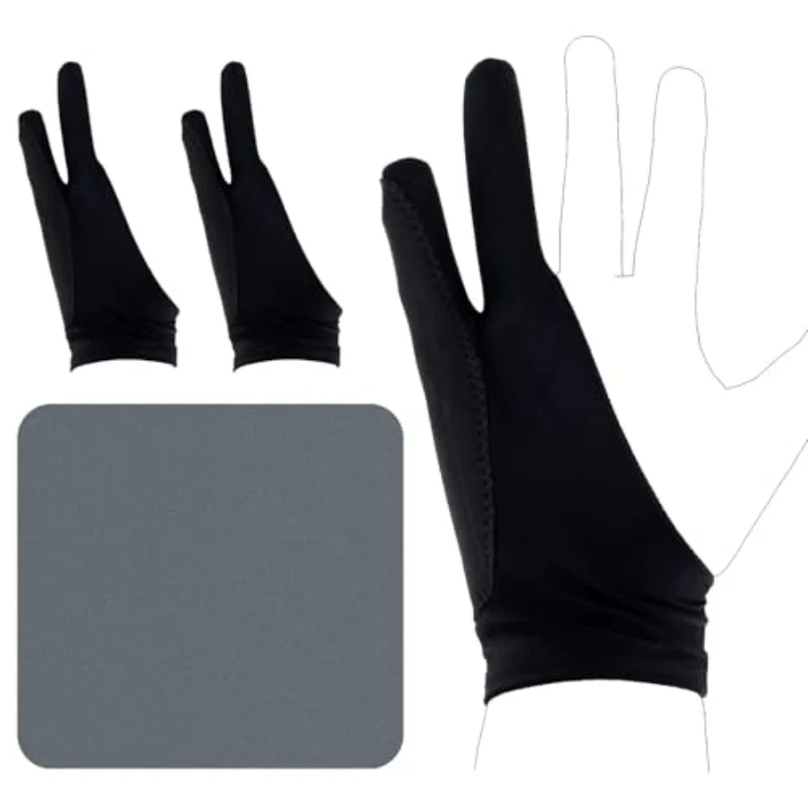 Two-Finger Artist Glove for iPad and Graphics Drawing Tablet, 7.87x3.15in Stylus Pen Art Glove with Cleaning Cloth Smudge Guard