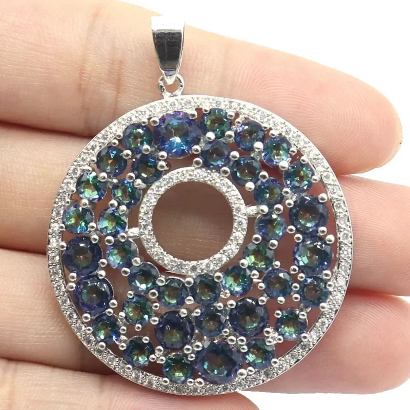 10.5g 925 SOLID STERLING ARGENTO PENDENTE Fuoco Arcobaleno Topazio mistico Rodolite Granato Citrino dorato Tormalina rosa CZ