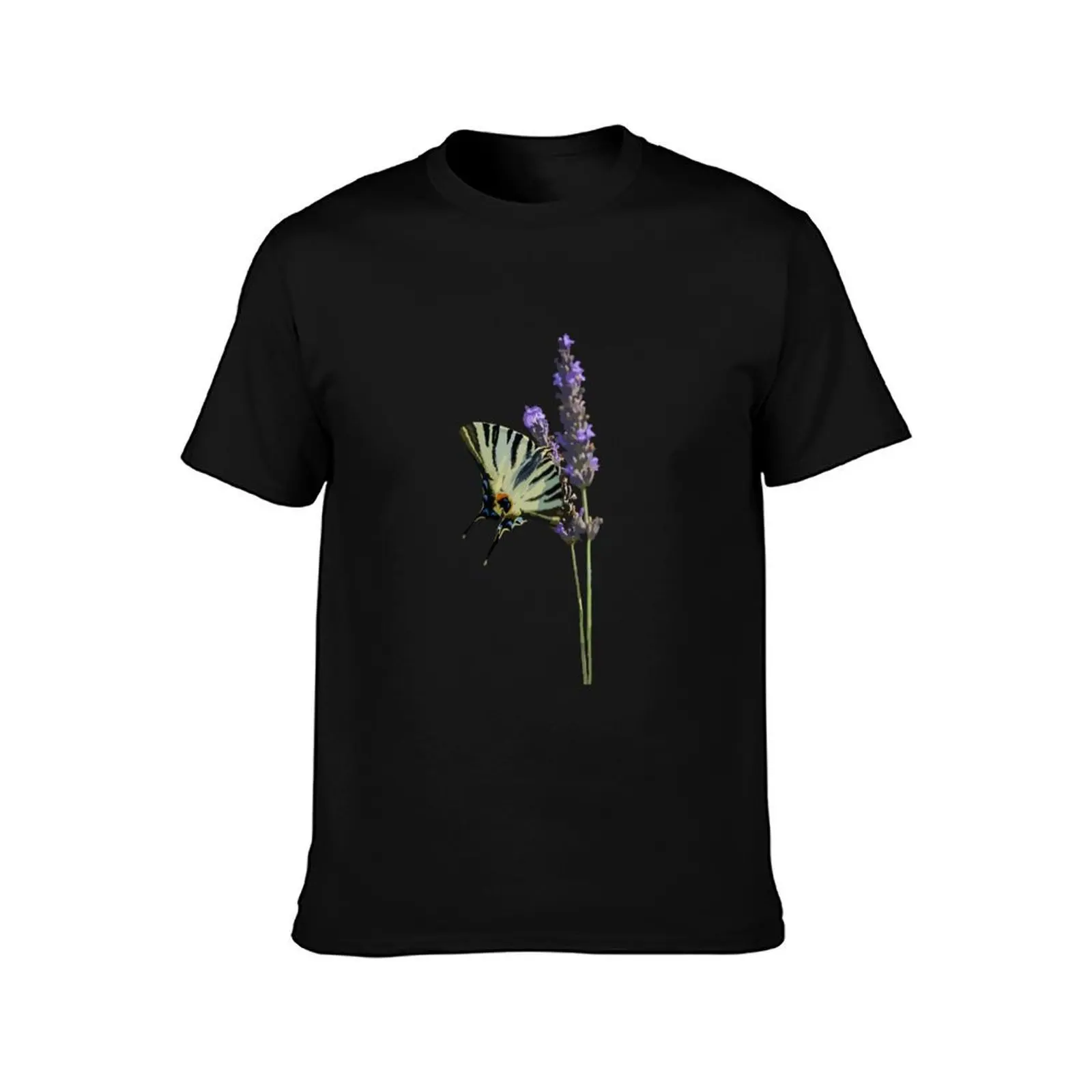 Swallowtail Butterfly on Lavender T-Shirt Work Basic Short Sleeve Top T-Shirt