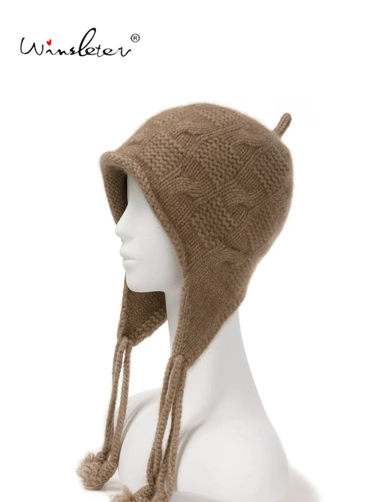 Winsleter-100%Cashmere Elegant Knit Hat, Ear protection, Women Age Reduction Riding Windproof Warm Cap, 2026 Autumn New A69647CC