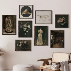 Vintage Victorian Library Painting Canvas Poster Dark Academia Wall Pictures Insect Prints Cottagecore Women Living Room Decor