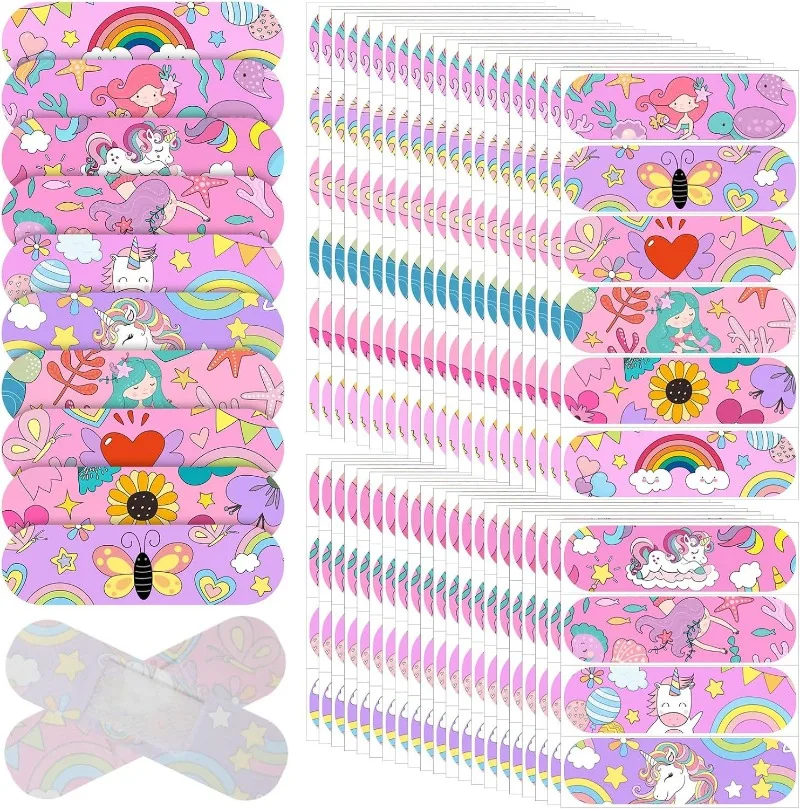 10PCS น่ารักการ์ตูนยูนิคอร์น Mermaid ผีเสื้อสาว Band Aid กันน้ํา Breathable Elastic เด็ก Hemostatic BANDAGE Dressing Patch